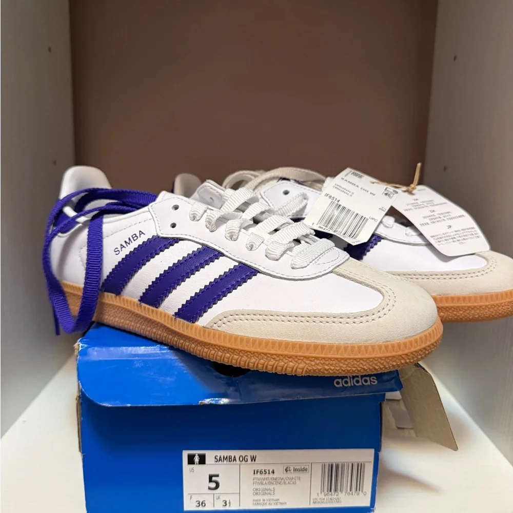Adidas Samba White & blue Retro Leather women’s/big girls Sneakers - Picture 4 of 7